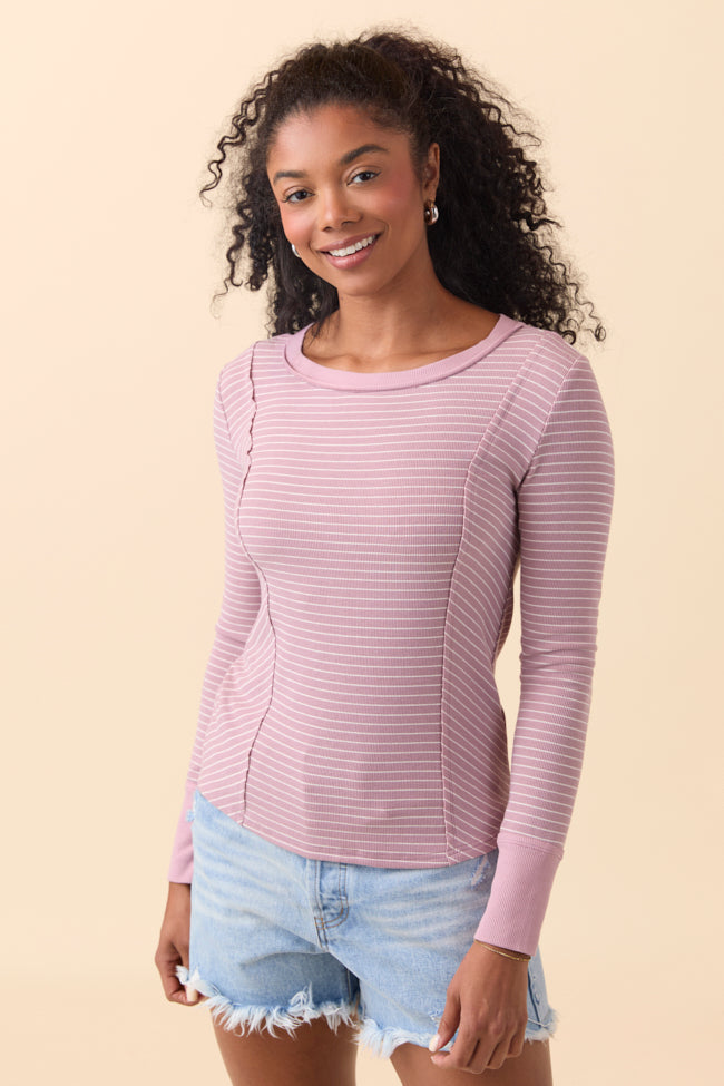Phoebe Pink and White Striped Long Sleeve Knit Top