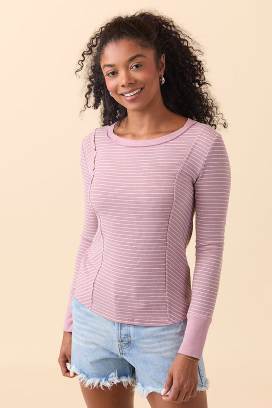 Phoebe Pink and White Striped Long Sleeve Knit Top