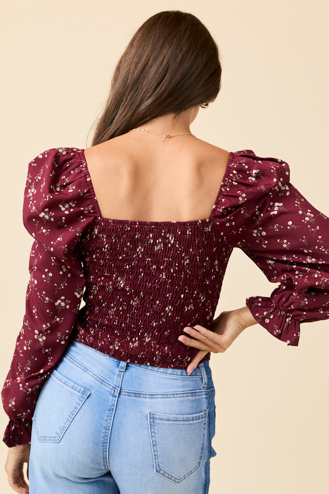 Brittney Ruched Claret Floral Top