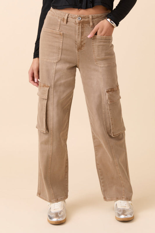Edith Vintage Khaki High Rise Wide Leg Jeans