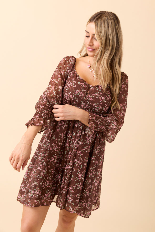 Daniella Brown Floral Mini Dress