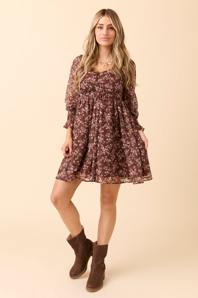 Daniella Brown Floral Mini Dress