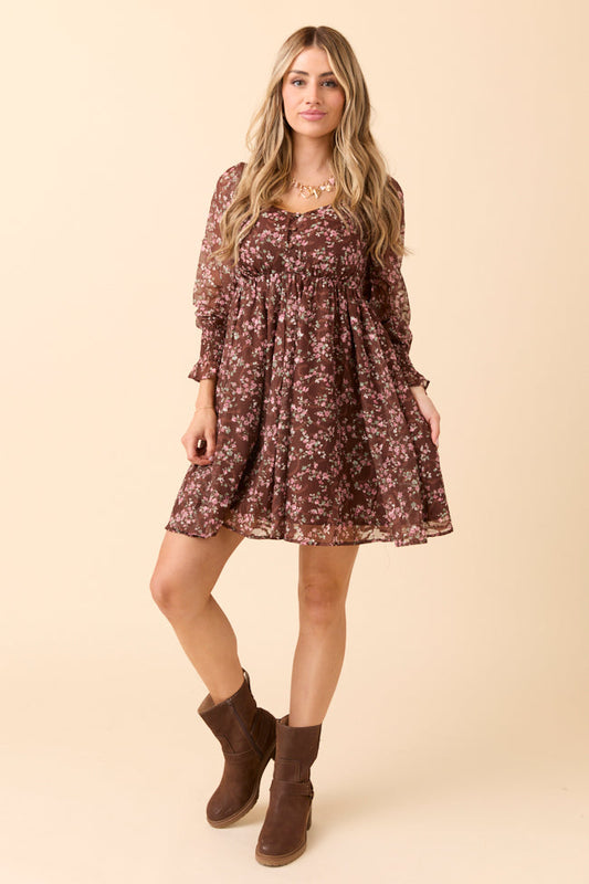 Daniella Brown Floral Mini Dress