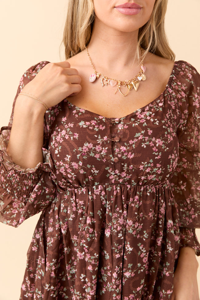 Daniella Brown Floral Mini Dress