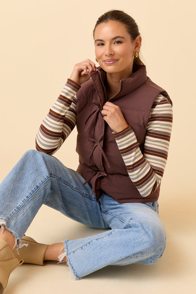 Liberty Brown Bow Puffer Vest SALE