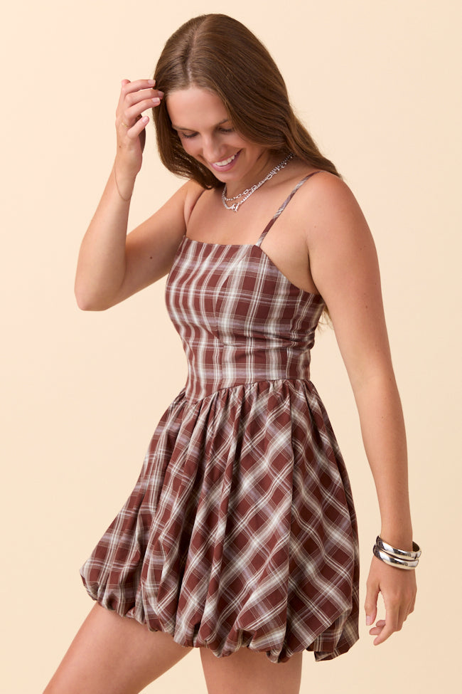 Blaire Brown Plaid Bubble Hem Mini Dress