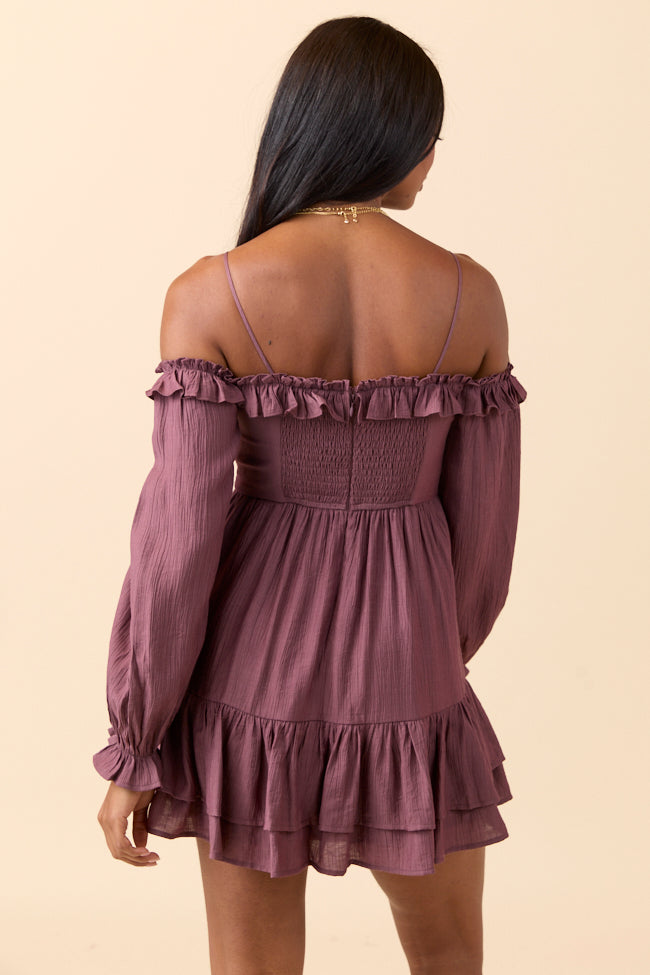 Kenzi Dusty Mauve Off The Shoulder Mini Dress