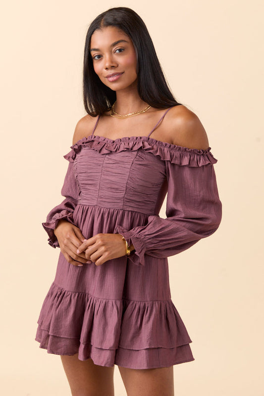 Kenzi Dusty Mauve Off The Shoulder Mini Dress