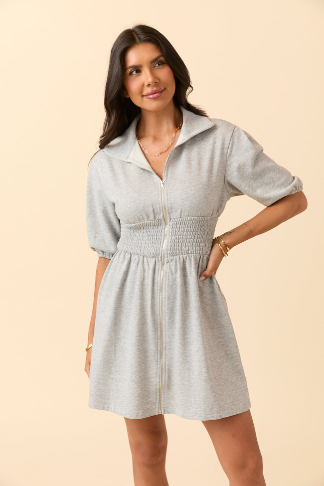 JoJo Grey Puff Sleeve Mini Dress