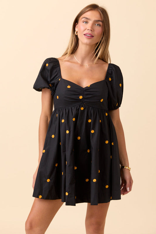Linsy Black Pumpkin Puff Sleeve Mini Dress FINAL SALE