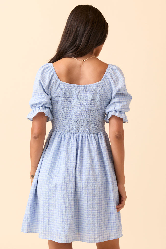 Tarah Blue Gingham Knot Front Mini Dress FINAL SALE