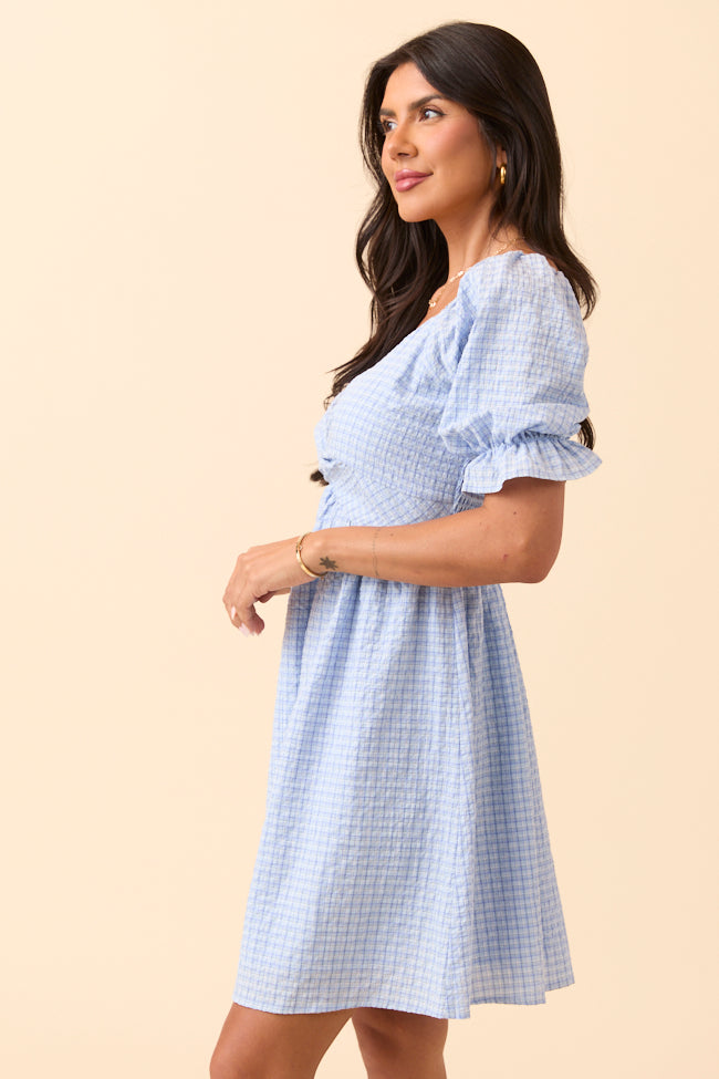 Tarah Blue Gingham Knot Front Mini Dress FINAL SALE