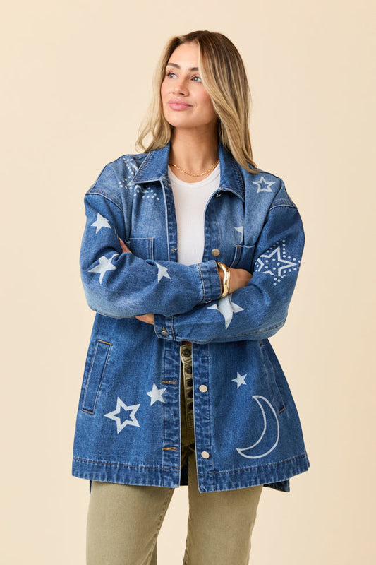 Cassie Celestial Motif Denim Jacket
