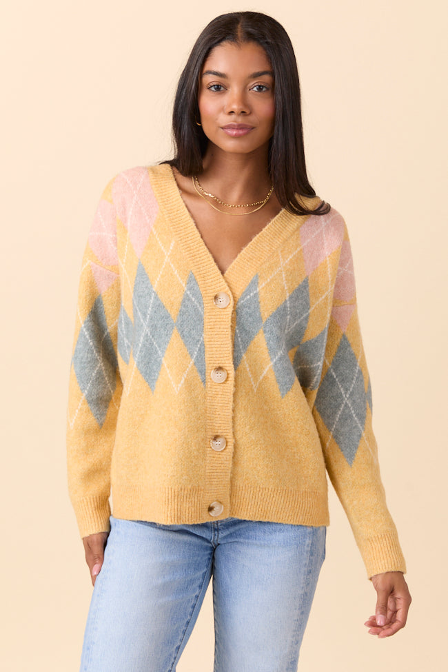 Harlow Yellow Argyle Plaid Cardigan FINAL SALE
