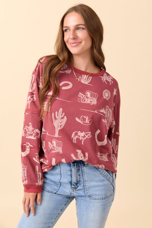 Zuri Brick Long Sleeve Western Tee