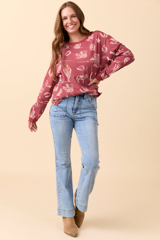 Zuri Brick Long Sleeve Western Tee