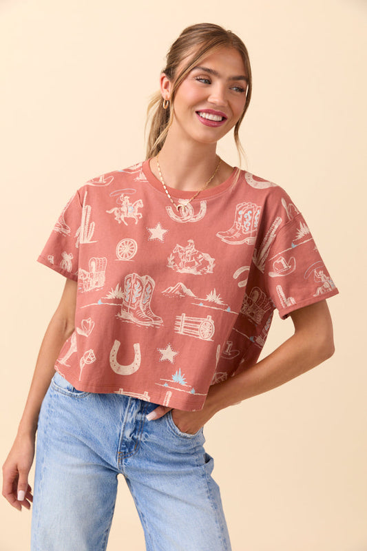 Rylan Short Sleeve Rust Western Tee