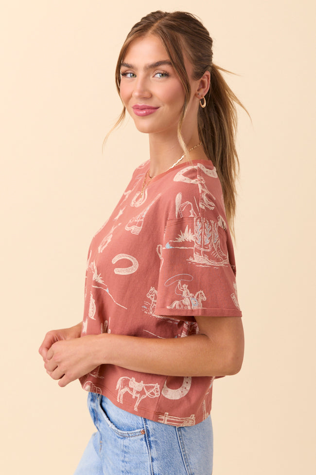 Rylan Short Sleeve Rust Western Tee