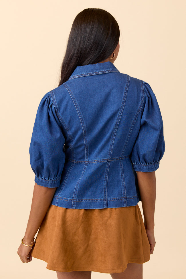 Jane Denim Collared Puff Sleeve Blouse FINAL SALE