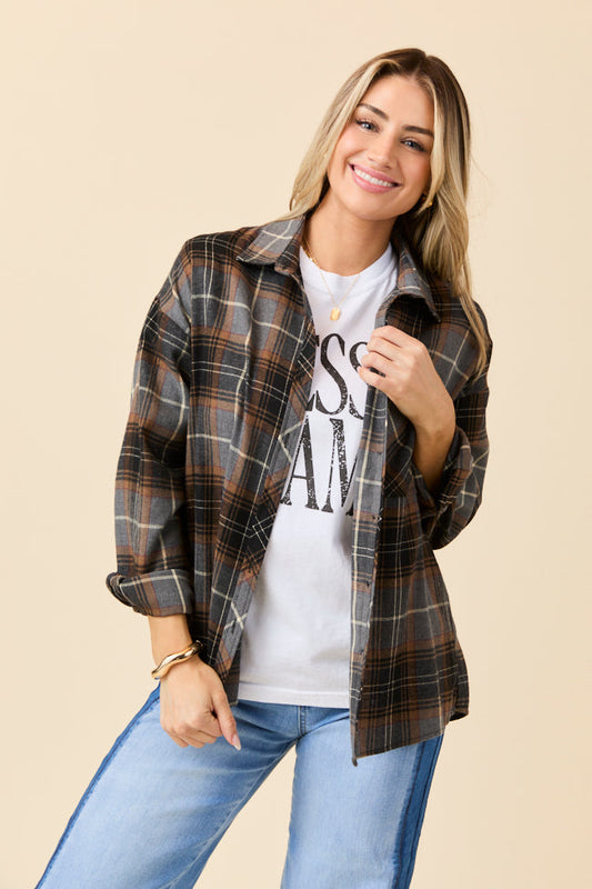 Nash Black Flannel Button Down Top