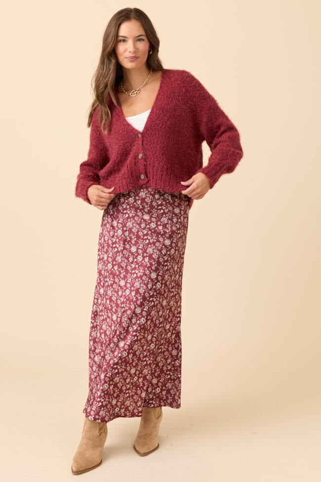 Jannie Burgundy Fuzzy Cropped Cardigan