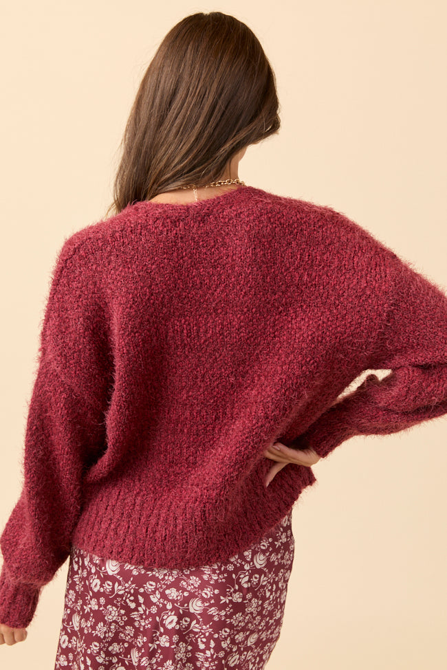 Jannie Burgundy Fuzzy Cropped Cardigan