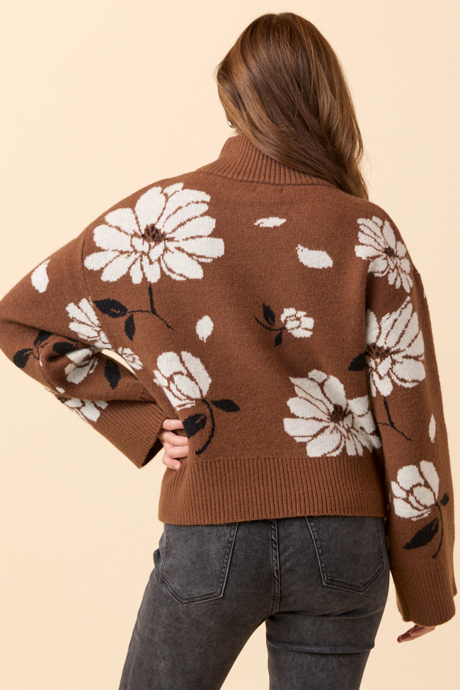 Kayla Brown Floral Turtleneck Sweater