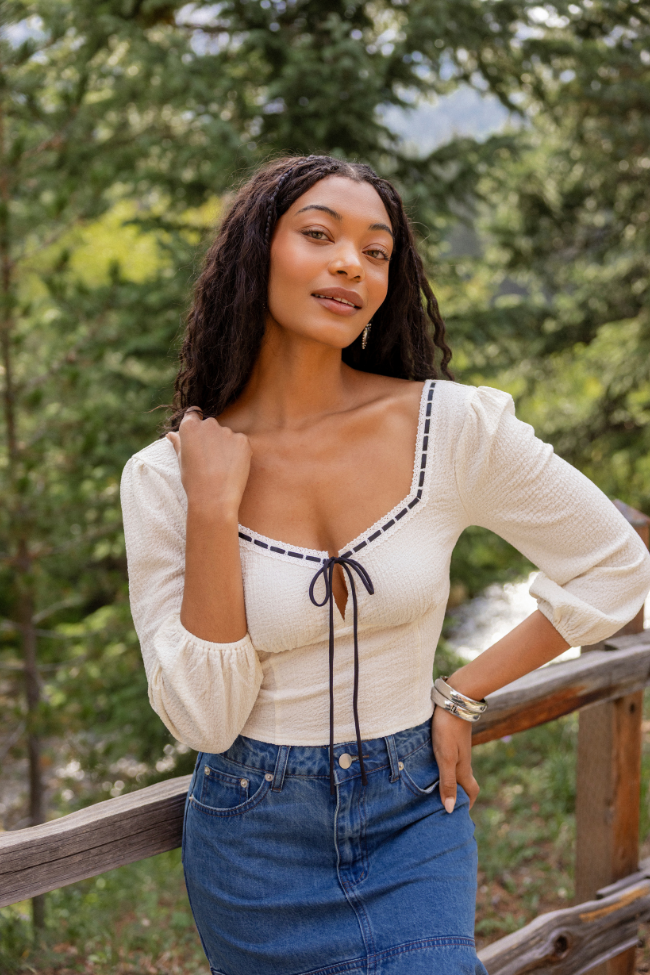 Cece White Lace Trim Blouse