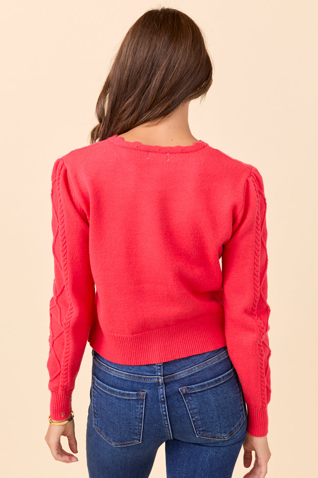 Addy Scoop Neck Cherry Red Cardigan SALE