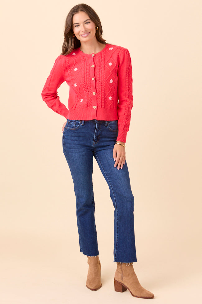 Addy Scoop Neck Cherry Red Cardigan SALE