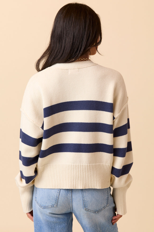 Rachel Ivory and Navy Blue Stripe Cropped Cardigan FINAL SALE