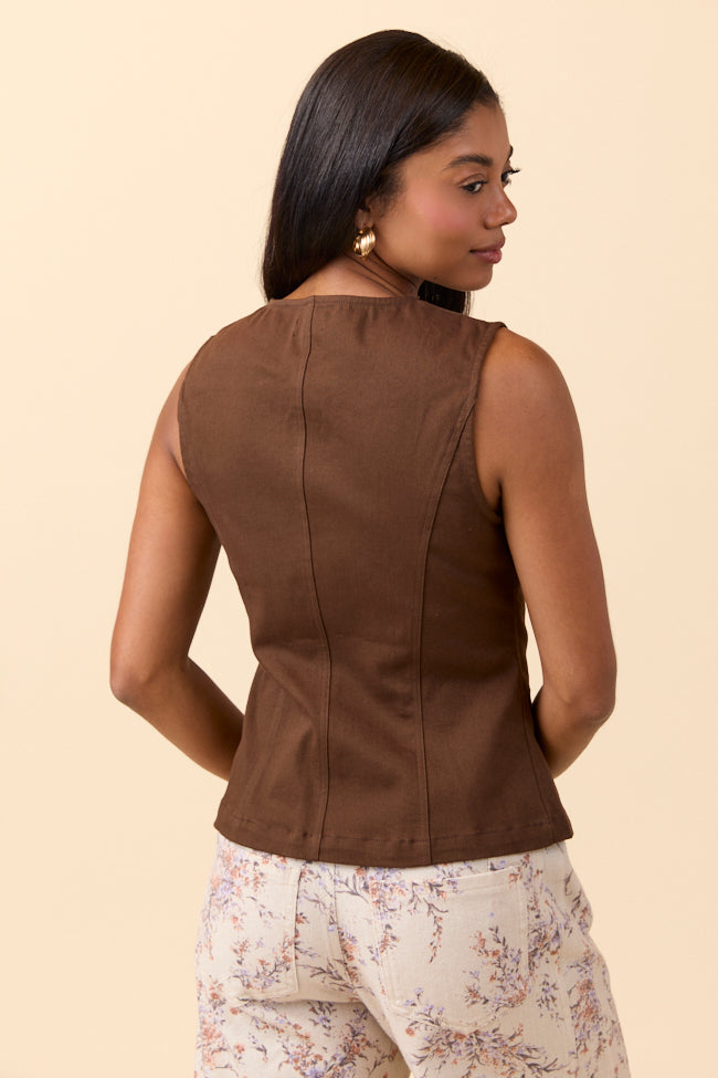 Nala Brown Bow Button Vest FINAL SALE