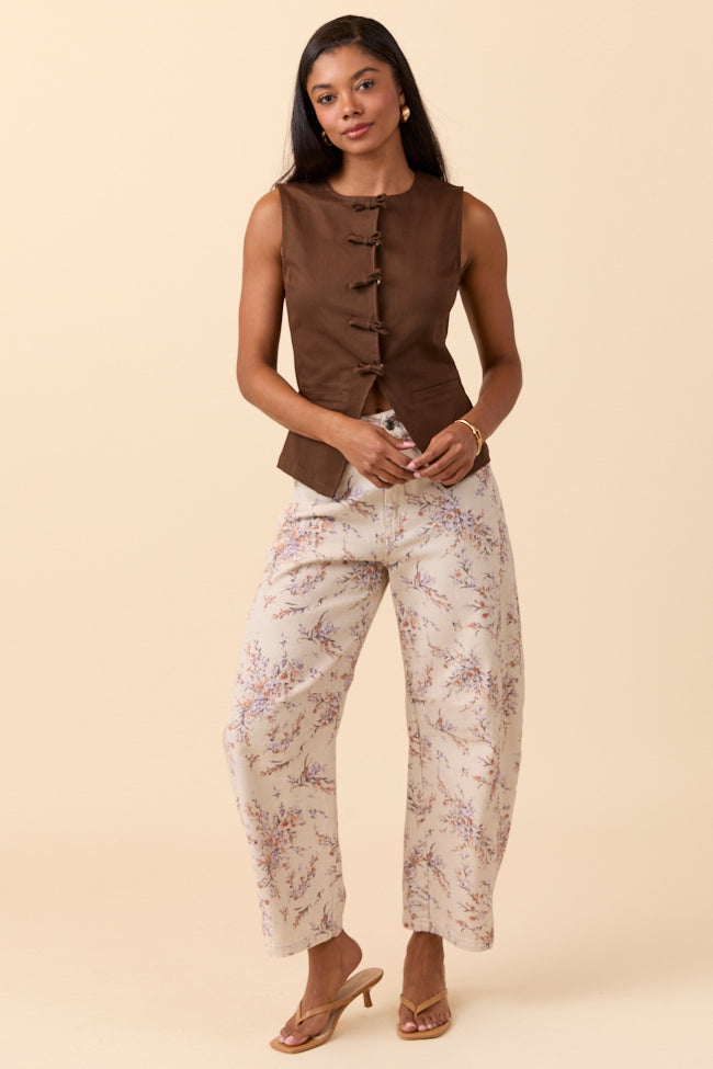 Nala Brown Bow Button Vest FINAL SALE