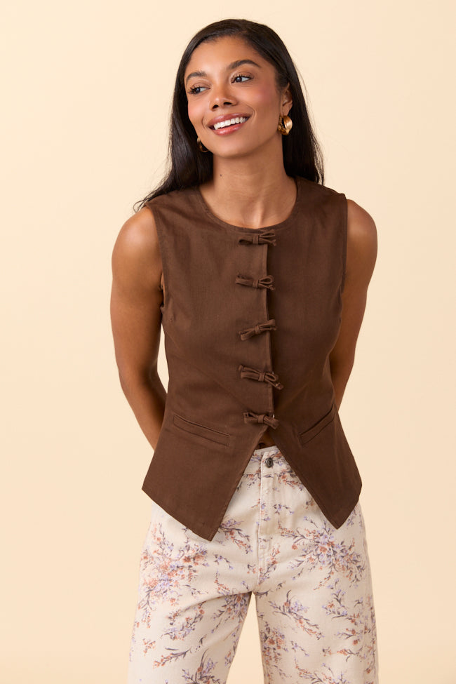 Nala Brown Bow Button Vest FINAL SALE