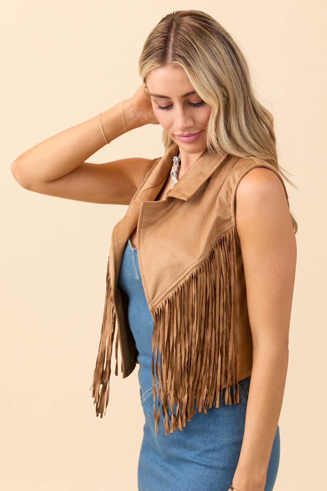 Claire Brown Faux Suede Fringe Vest