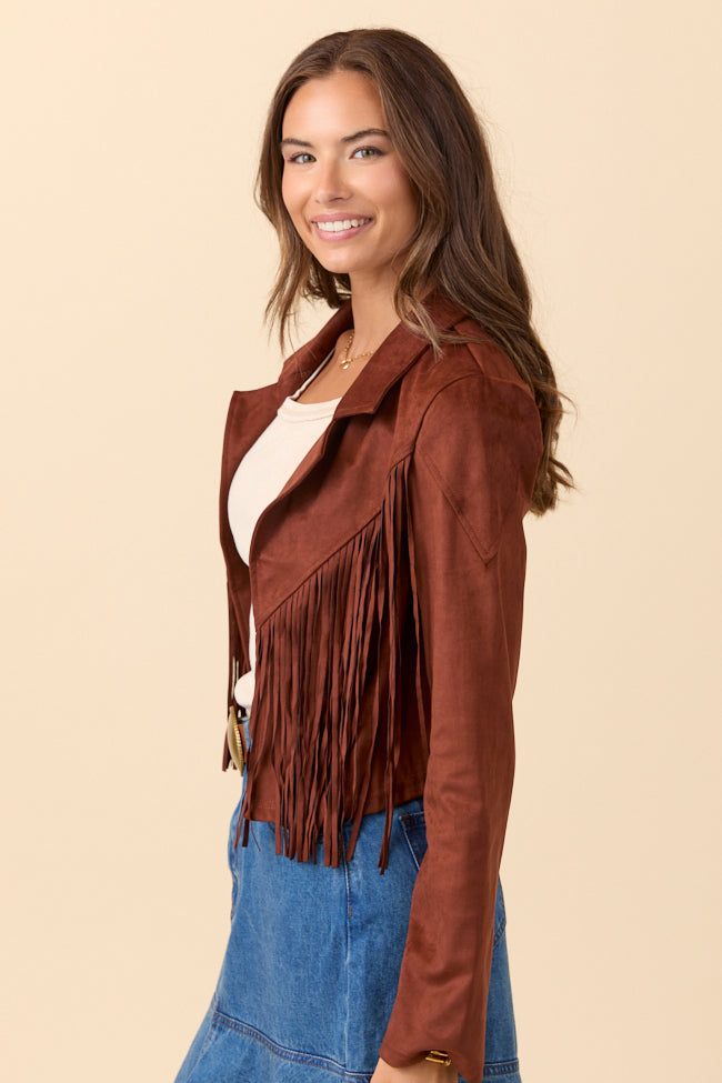 Christina Brown Faux Suede Fringe Jacket