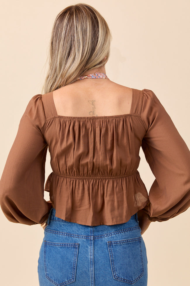 Ann Maria Brown Lace Trim Blouse