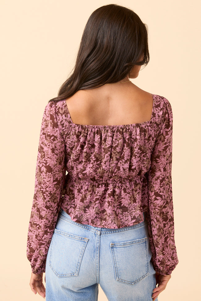 Ann Maria Brown And Pink Lace Trim Floral Blouse