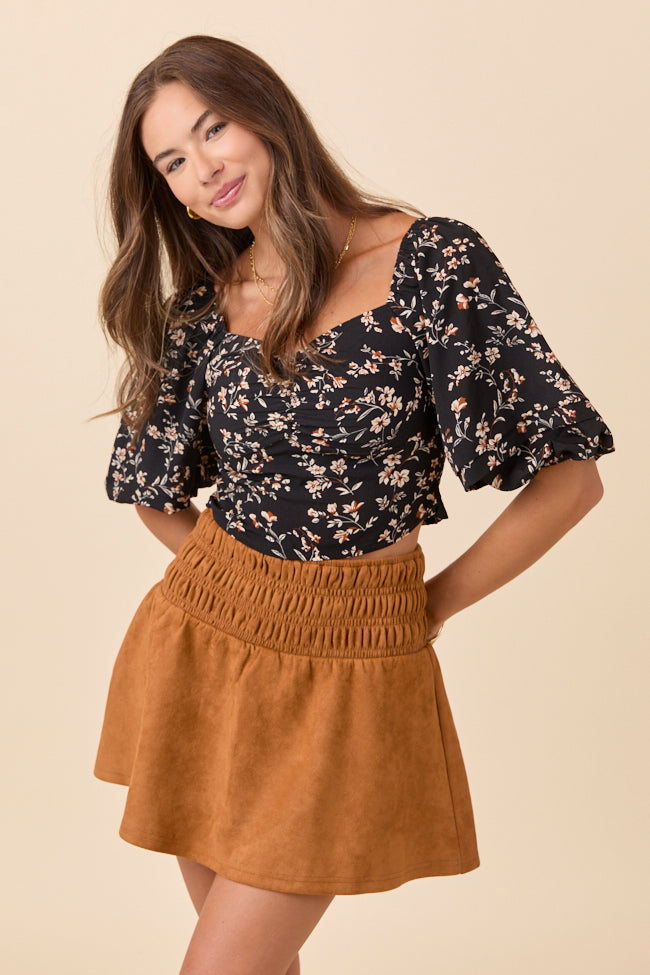 Sasha Black Floral Puff Sleeve Smocked Blouse