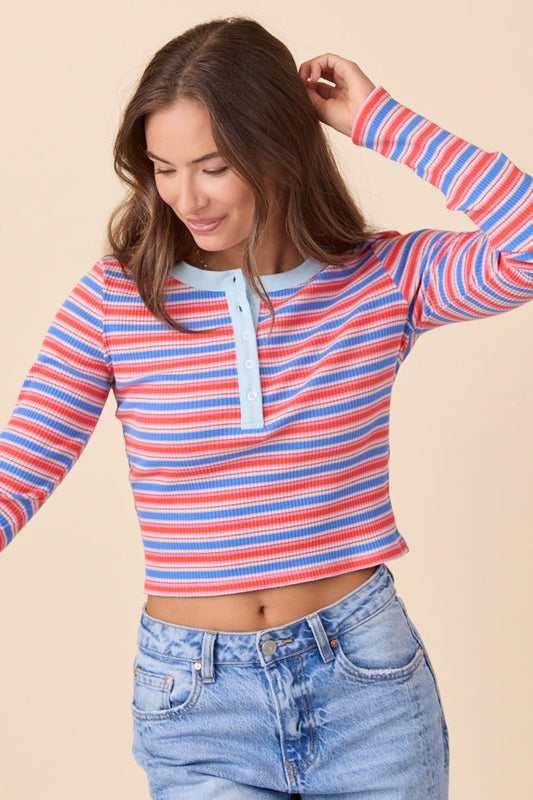 Taryn Red And Blue Striped Henley FINAL SALE