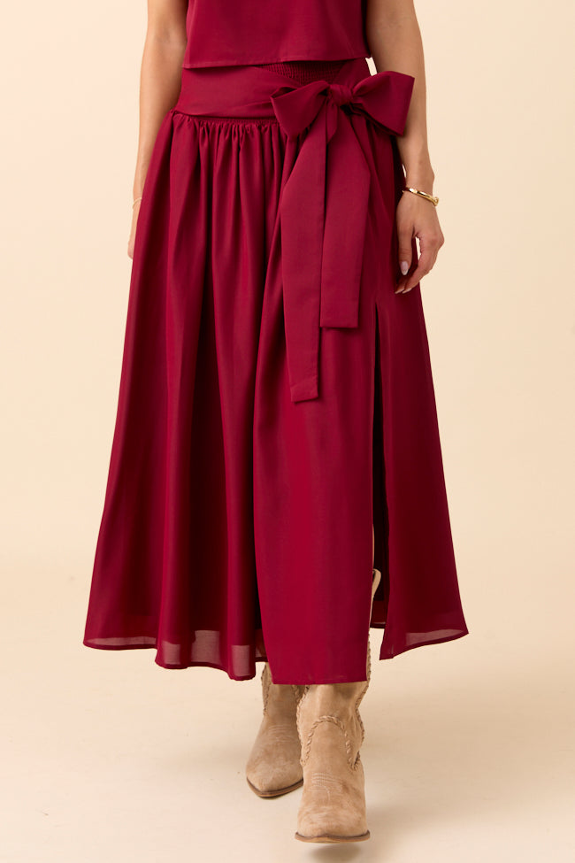 Cleo Burgundy Tie Front Skirt Set FINAL SALE