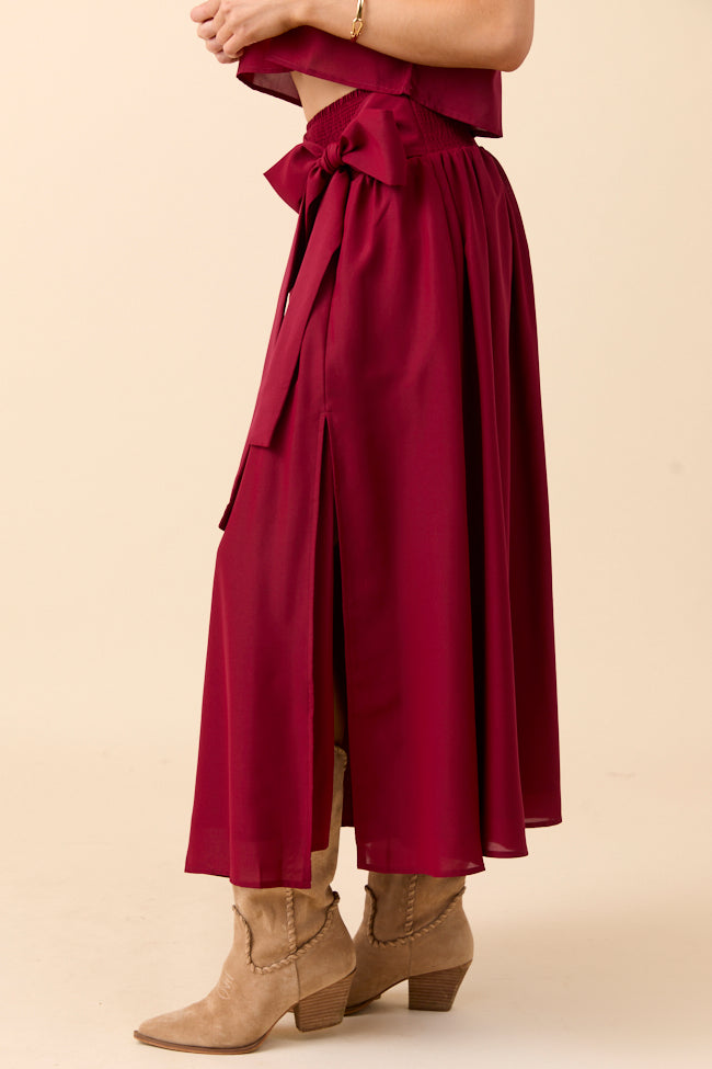 Cleo Burgundy Tie Front Skirt Set FINAL SALE