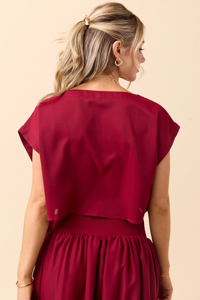 Cleo Burgundy Tie Front Skirt Set FINAL SALE