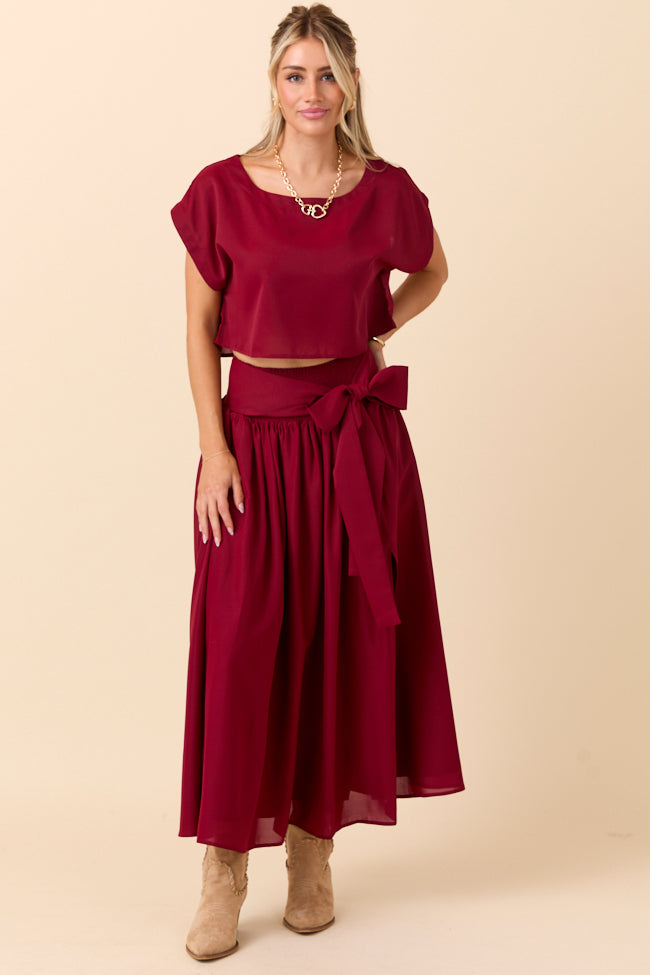 Cleo Burgundy Tie Front Skirt Set FINAL SALE