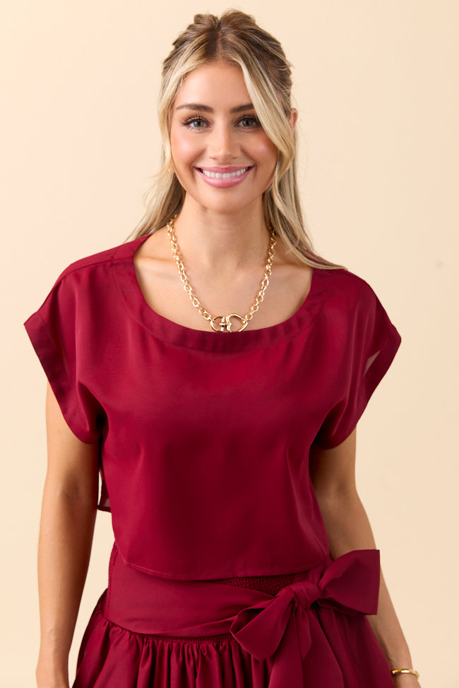Cleo Burgundy Tie Front Skirt Set FINAL SALE