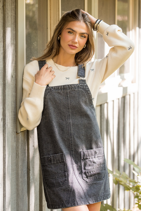 Shailene Black Denim Overall Dress