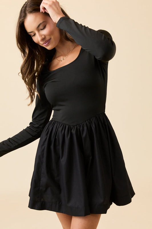 Walker Black Drop Waist Mini Dress
