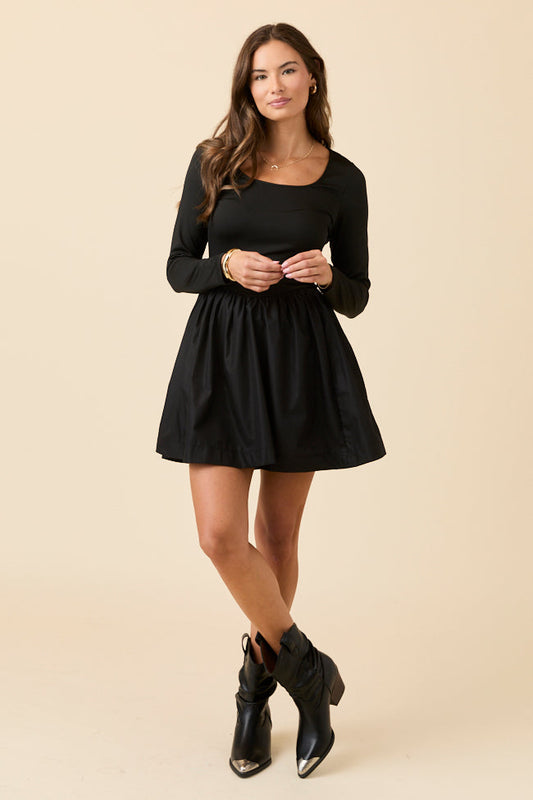 Walker Black Drop Waist Mini Dress
