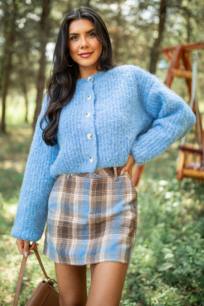 Taye Blue Chunky Boucle Cardigan FINAL SALE