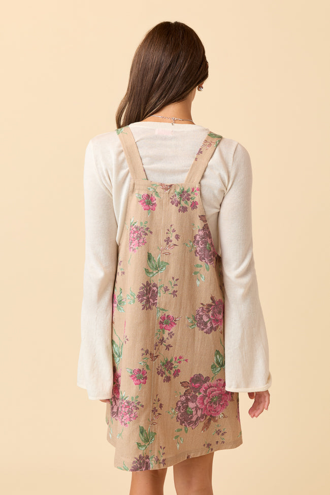 Lillian Brown Floral Overall Mini Dress